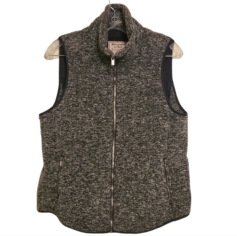 Abercrombie & Fitch | Women's Gray Full Zip-Up Quilted Fleece Vest (Size Large)